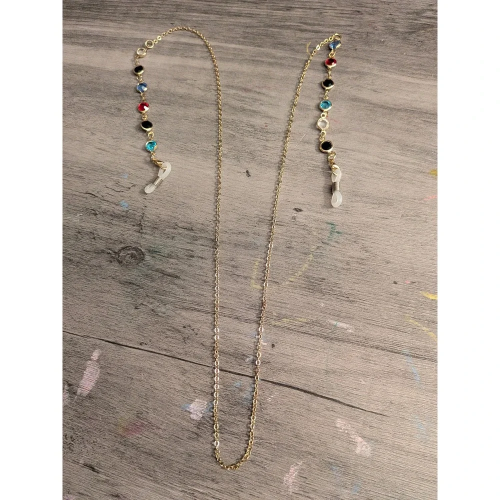 Gold Multi Color Rhinestone Eyewear Chain Sunglasses Leash Glasses Holder Strap